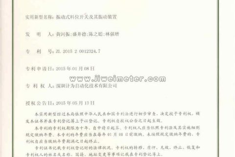 振动式料位开关及其装置专利证书