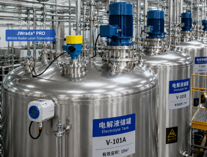 Jiwei Radar Level Gauge Used on an Electrolyte Storage Tank Radar Level Gauge Antenna Material Selection: Advantages and Application Limits of PEEK