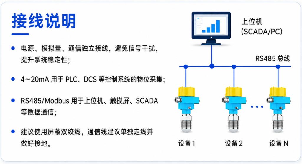 雷达物位计二线制、四线制、六线制怎么选？看懂供电与信号，选型少踩坑