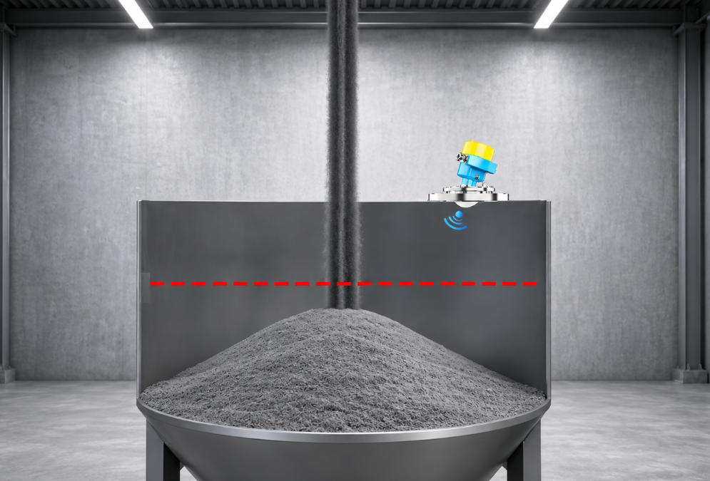 JWrada® 80GHz 高精度雷达物位计在水泥筒仓测量示意图 水泥筒仓料位测量解决方案——基于计为雷达物位计与音叉料位开关